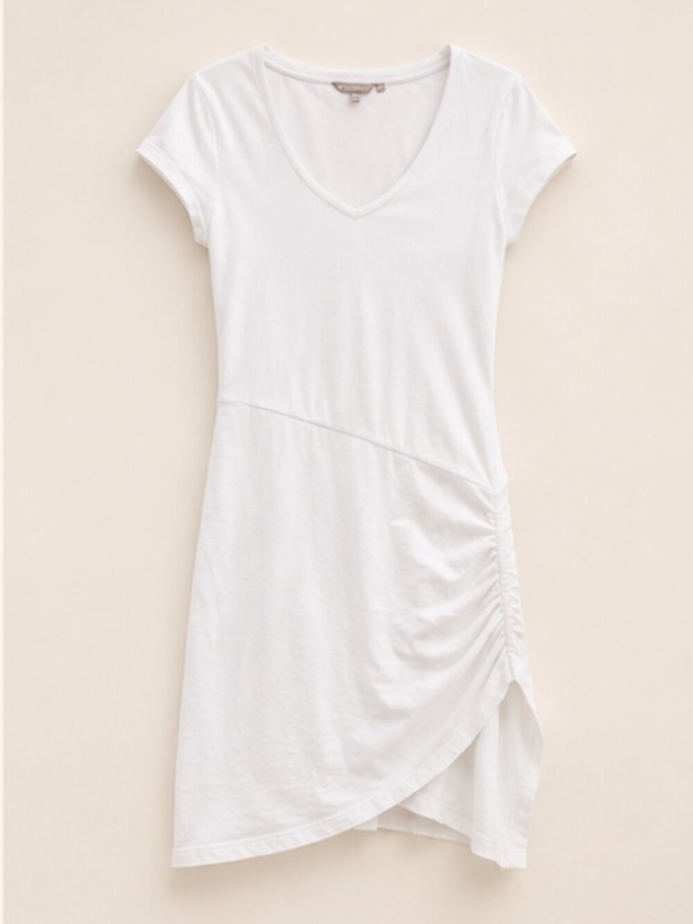 Athleta White Ruched T Shirt Dress Athleisure Travel Minimalist XS